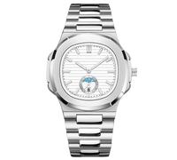 RORIOS Montre Simple pour Homme Décontracté Quartz Étanche Avec Calendrier Lumineuse Analogique Bracelet Acier Inoxydable Blanc