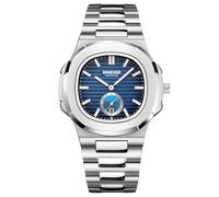 RORIOS Montre Simple pour Homme Décontractée Quartz Étanche avec Calendrier Lumineuse Analogique Bracelet Acier Inoxydable Blanc Bleu