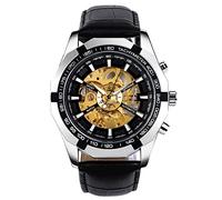 RORIOS Montre Squelette Homme Montre Automatique Mécanique avec Bracelet en Cuir Lumineuses Montre-Bracelet pour Hommes