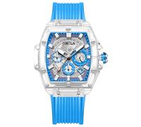 RORIOS Montre Transparent Tonneau Homme Montre de Poignet Silicone Analogique Quartz Bleu Étanche Chronographe Multifonctionnel Mode