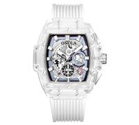 RORIOS Montre Transparent Tonneau Homme Montre de Poignet Silicone Analogique Quartz Multifonctionnel Étanche Blanc A