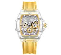 RORIOS Montre Transparent Tonneau Montres Silicone Analogique Quartz Homme Montre de Poignet Multifonctionnel Mode Montre Étanche Chronographe Jaune