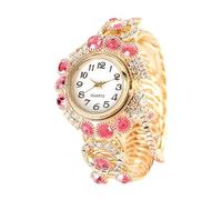 RORIOS Montre Vintage à Pompon Montres Quartz Bracelet en Acier Inoxydable & Cristal Chiffres Arabes Affichage Analogique Watches pour Femme Rose