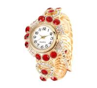RORIOS Montre Vintage à Pompon Montres Quartz Bracelet en Acier Inoxydable & Cristal Chiffres Arabes Affichage Analogique Watches pour Femme Rouge