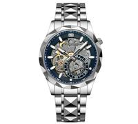 RORIOS Montres Acier Inoxydable pour Homme Montre de Poignet Mode Squelette Montre Bracelet Analogique Quartz Montre Affaires Lumineuse Bleu
