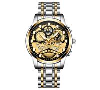 RORIOS Montres Affaires pour Homme Montre de Poignet Mode Squelette Montre Analogique Quartz Montre Calendrier Lumineuse Montre Bracelet Acier Inoxydable Or Argent B