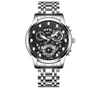 RORIOS Montres Affaires pour Homme Montre de Poignet Mode Squelette Montre Analogique Quartz Montre Calendrier Lumineuse Montre Bracelet Acier Inoxydable Noir Argent