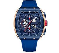RORIOS Montres Analogique Quartz Montre de Poignet Tonneau pour Homme Mode Multifonction Watch Punk Chronographe avec Bracelet en Silicone Bleu