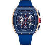 RORIOS Montres Analogique Quartz Montre de Poignet Tonneau pour Homme Montre Mode Multifonction Montre Punk Chronographe avec Bracelet en Silicone Bleu