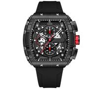 RORIOS Montres Analogique Quartz Montre de Poignet Tonneau pour Homme Montre Mode Multifonction Montre Punk Chronographe avec Bracelet en Silicone Noir B