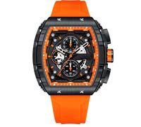 RORIOS Montres Analogique Quartz Montre de Poignet Tonneau pour Homme Watch Mode Multifonction Punk Chronographe avec Bracelet en Silicone Orange