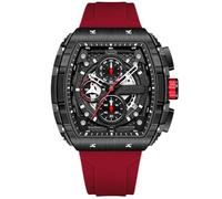 RORIOS Montres Analogique Quartz Montre de Poignet Tonneau pour Homme Watch Mode Multifonction Punk Chronographe avec Bracelet en Silicone Rouge