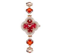 RORIOS Montres Bijoux pour Femme Montre Trèfle Bracelet Montre De Poignet Analogique Quartz Montre Diamant Mode Bracelet Fille Élégant Rouge