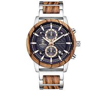 RORIOS Montres Bois Hommes Analogique Quartz Bracelet en Bois Montre de Sport Naturel Calendrier Chronographe Montres pour Hommes