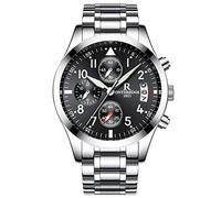 RORIOS Montres Bracelet Business Homme Quartz Analogique Calendrier Chronographe Compte-Tours Acier Inoxydable Band Étanche