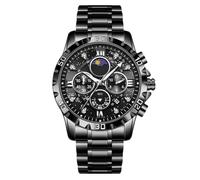 RORIOS Montres Bracelet Multifonction pour Homme Montre Élégant Diamant Watch Mode Analogique Quartz de Poignet Acier Inoxydable Chronographe Noir