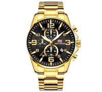 RORIOS Montres Bracelet Or pour Homme Montre Affaires Acier Inoxydable Montre de Poignet Multifonction Chronographe Montre Analogique Quartz Noir