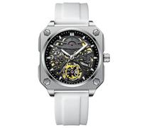 RORIOS Montres Bracelet pour Homme Automatique Mécanique Regarder Minimaliste Squelette Montre de Poignet Décontracté Mode avec Bracelet en Silicone Blanc Noir B