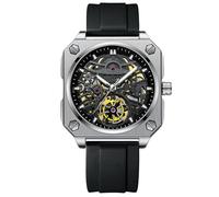 RORIOS Montres Bracelet pour Homme Automatique Mécanique Regarder Minimaliste Squelette Montre de Poignet Décontracté Mode avec Bracelet en Silicone Blanc Noir C