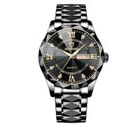 RORIOS Montres Bracelet Quartz Élégant pour Homme Montre Classique Acier Inoxydable Montre de Poignet Diamant Étanche Regarder Multifonction Affaires Or Noir B