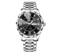 RORIOS Montres Bracelet Quartz Élégant pour Homme Montre Classique Acier Inoxydable Montre de Poignet Diamant Étanche Regarder Multifonction Affaires Blanc Noir B