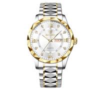 RORIOS Montres Bracelet Quartz Élégant pour Homme Montre Classique Acier Inoxydable Montre de Poignet Diamant Étanche Regarder Multifonction Affaires Or Blanc A