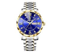 RORIOS Montres Bracelet Quartz Élégant pour Homme Montre Classique Acier Inoxydable Montre de Poignet Diamant Étanche Regarder Multifonction Affaires Or Bleu B