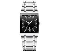 RORIOS Montres Bracelet Quartz pour Homme Montre de Poignet Simple Carrées Montre Affaires Étanche Montre Calendrier Lumineuse Acier Inoxydable Blanc Noir A