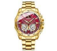 RORIOS Montres Bracelet Quartz pour Homme Regarder Décontracté Acier Inoxydable Montre de Poignet Moda Analogique Montre Lumineux Calendrier Or Rouge