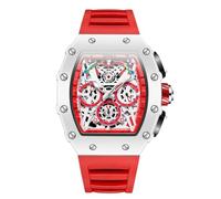 RORIOS Montres Bracelet Tonneau pour Homme Montre de Poignet Mode Analogique Quartz Montre Silicone Sport Montres Lumineuse Calendrier Rouge