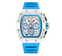 RORIOS Montres Bracelet Tonneau pour Homme Montre de Poignet Mode Analogique Quartz Montre Silicone Sport Montres Lumineuse Calendrier Bleu