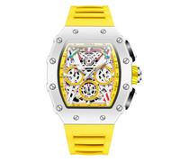 RORIOS Montres Bracelet Tonneau pour Homme Montre de Poignet Mode Analogique Quartz Montre Silicone Sport Montres Lumineuse Calendrier Jaune
