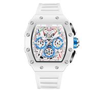 RORIOS Montres Bracelet Tonneau pour Homme Montre de Poignet Mode Analogique Quartz Montre Silicone Sport Montres Lumineuse Calendrier Blanc
