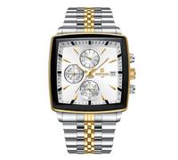 RORIOS Montres Carrées pour Homme Montre Analogique Quartz Montre de Poignet Multifonction Affaires Montre Simple Lumineuse Bracelet en Acier Inoxydable Blanc A