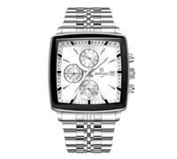 RORIOS Montres Carrées pour Homme Montre Analogique Quartz Montre de Poignet Multifonction Affaires Montre Simple Lumineuse Bracelet en Acier Inoxydable Blanc B