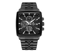 RORIOS Montres Carrées pour Homme Montre Analogique Quartz Montre de Poignet Multifonction Affaires Montre Simple Lumineuse Bracelet en Acier Inoxydable Noir B