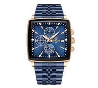 RORIOS Montres Carrées pour Homme Montre Analogique Quartz Montre de Poignet Multifonction Affaires Montre Simple Lumineuse Bracelet en Acier Inoxydable Bleu