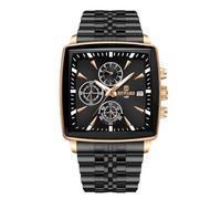RORIOS Montres Carrées pour Homme Montre Analogique Quartz Montre de Poignet Multifonction Affaires Montre Simple Lumineuse Bracelet en Acier Inoxydable Noir A