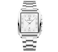RORIOS Montres Carrées pour Homme Montre de Poignet Quartz Étanche Montre Élégant Diamant Montre Simple Lumineuse Montre Vintage Bracelet Acier Inoxydable Blanc