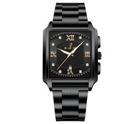 RORIOS Montres Carrées pour Homme Montre de Poignet Quartz Étanche Montre Élégant Diamant Montre Simple Lumineuse Montre Vintage Bracelet Acier Inoxydable Noir B