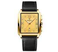 RORIOS Montres Carrées pour Homme Montre de Poignet Quartz Étanche Montre Élégant Diamant Montre Simple Lumineuse Montre Vintage Bracelet Pelle Or Noir B