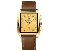 RORIOS Montres Carrées pour Homme Montre de Poignet Quartz Étanche Montre Élégant Diamant Montre Simple Lumineuse Montre Vintage Bracelet Pelle Marron Or
