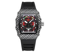 RORIOS Montres Mode pour Homme Tonneau Sport Montre de Poignet Analogique à Quartz Montre Lumineuse Calendrier avec Bracelet en Silicone Noir