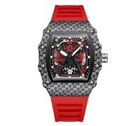 RORIOS Montres Mode pour Homme Tonneau Sport Montre de Poignet Analogique à Quartz Montre Lumineuse Calendrier avec Bracelet en Silicone Rouge