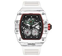 RORIOS Montres Mode Tonneau pour Homme Montre de Poignet Punk Hollow Montre Analogique Quartz Montre Lumineuse Calendrier Bracelet en Silicone Blanc