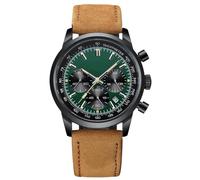 RORIOS Montres Multifonction pour Homme Montre Décontracté Analogique Quartz Montre de Poignet Classique Acier Inoxydable avec Bracelet en Cuir Vert
