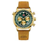 RORIOS Montres Multifonction pour Homme Montre Vol Aéronautique Chronographe Montre Simple Quartz Montre de Poignet Décontracté Acier Inoxydable Or Vert