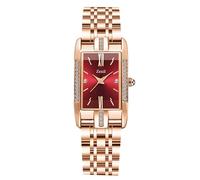 RORIOS Montres pour Femmes Rectangle Montre De Poignet Or Rose Acier Inoxydable Montre Bracelet Dames Analogique Quartz Regarder Moda Diamant Rouge
