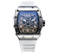 RORIOS Montres Quartz pour Homme Montre de Poignet Mode Tonneau Montre Bracelet Lumineuse Analogique Montre Décontracté Sport avec Calendrier Argent Blanc A