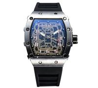 RORIOS Montres Quartz pour Homme Montre de Poignet Mode Tonneau Montre Bracelet Lumineuse Analogique Montre Décontracté Sport avec Calendrier Argent Noir